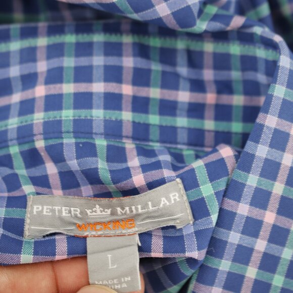 Peter Millar Wicking Shirt Mens L golf Performance Button Up Plaid Long Sleeve - Picture 10 of 11